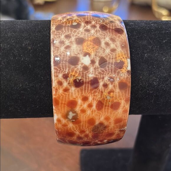 Vintage Brown and Orange Patterned Bangle - Picture 1 of 6